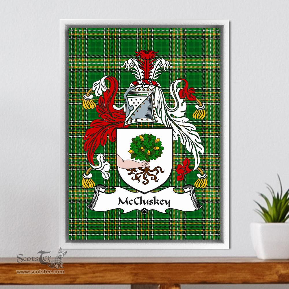 Irish McCluskey Coat of Arms Family Crest Ireland Framed Canvas Print Irish National Tartan