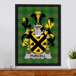 Irish Purcell Coat of Arms Family Crest Ireland Framed Canvas Print Irish National Tartan