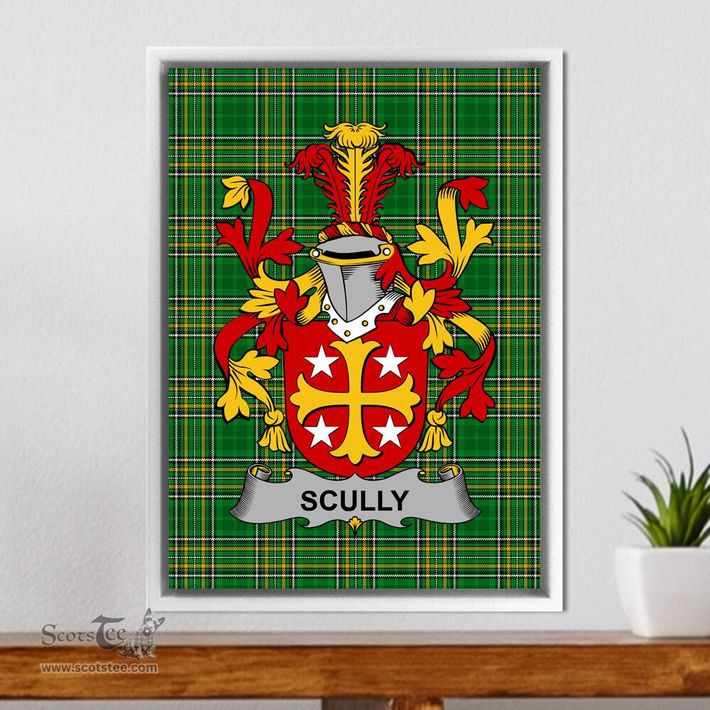 Irish Scully or O'Scully Coat of Arms Family Crest Ireland Framed Canvas Print Irish National Tartan