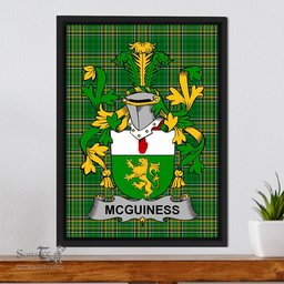 Irish McGuiness or McGenis Coat of Arms Family Crest Ireland Framed Canvas Print Irish National Tartan