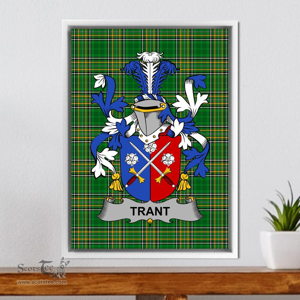 Irish Trant or Trent Coat of Arms Family Crest Ireland Framed Canvas Print Irish National Tartan