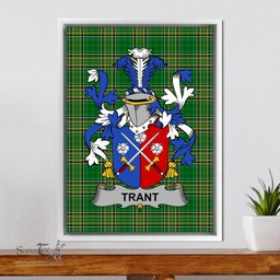 Irish Trant or Trent Coat of Arms Family Crest Ireland Framed Canvas Print Irish National Tartan