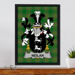 Irish Neilan or O'Neylan Coat of Arms Family Crest Ireland Framed Canvas Print Irish National Tartan