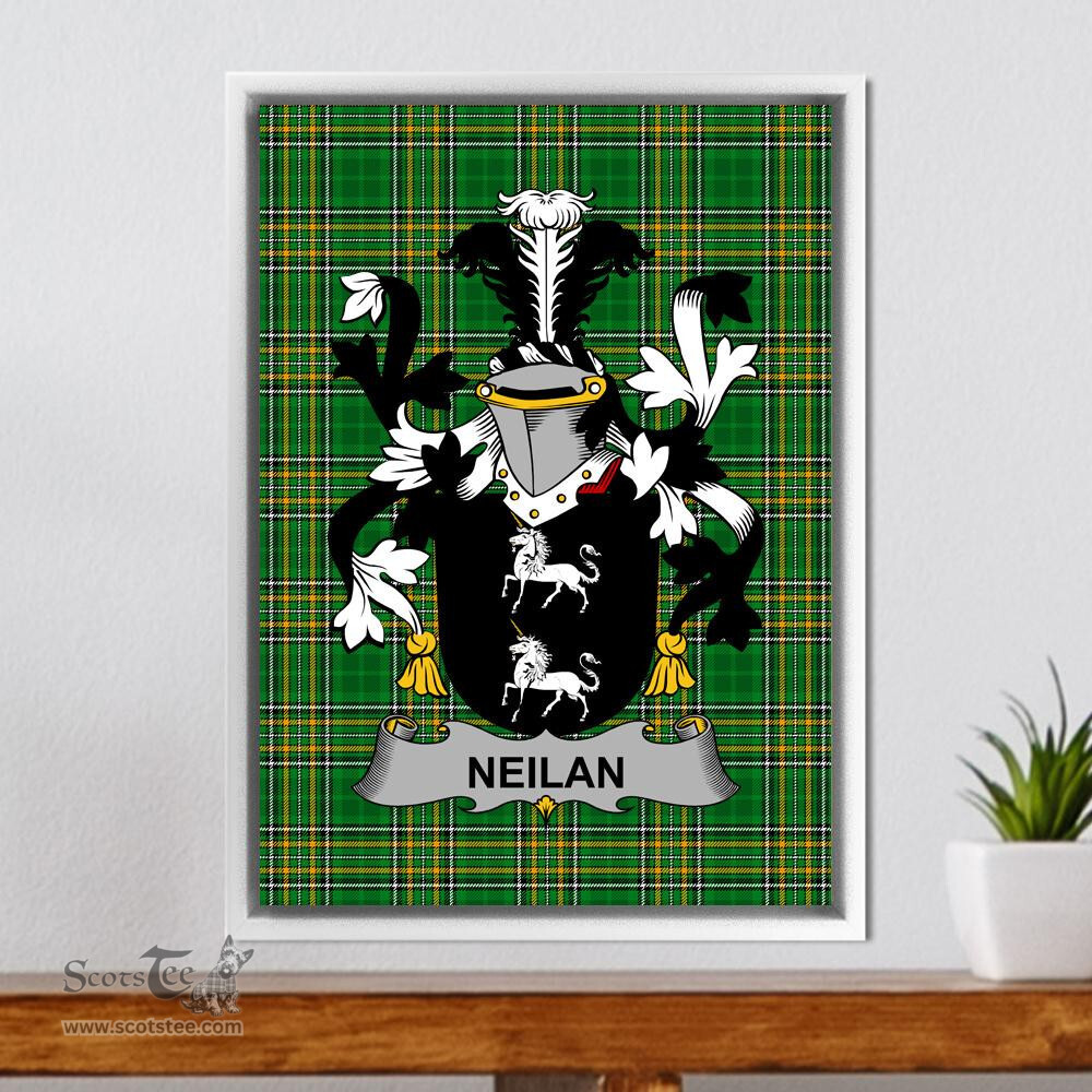 Irish Neilan or O'Neylan Coat of Arms Family Crest Ireland Framed Canvas Print Irish National Tartan