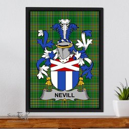 Irish Nevill or Neville Coat of Arms Family Crest Ireland Framed Canvas Print Irish National Tartan