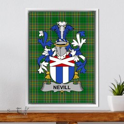 Irish Nevill or Neville Coat of Arms Family Crest Ireland Framed Canvas Print Irish National Tartan