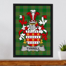 Irish Tyrrell or Terrell Coat of Arms Family Crest Ireland Framed Canvas Print Irish National Tartan
