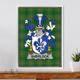Irish Sherlock Coat of Arms Family Crest Ireland Framed Canvas Print Irish National Tartan