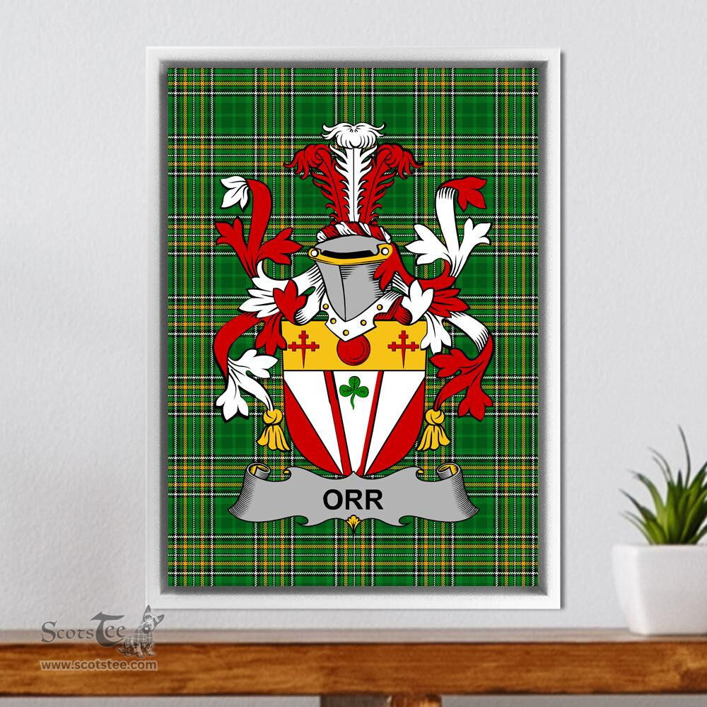 Irish Orr Coat of Arms Family Crest Ireland Framed Canvas Print Irish National Tartan