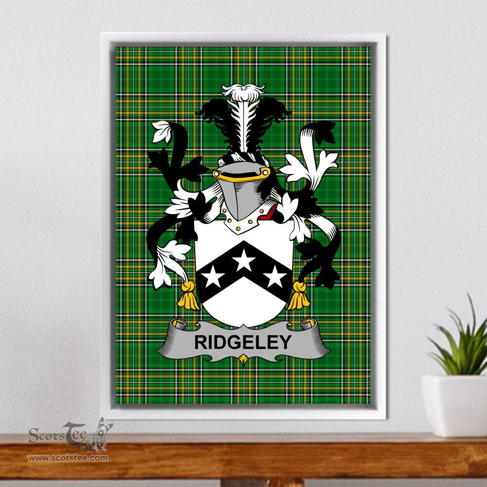 Irish Ridgeley Coat of Arms Family Crest Ireland Framed Canvas Print Irish National Tartan