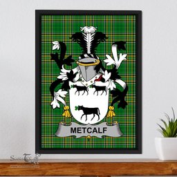 Irish Metcalf or Metcalfe Coat of Arms Family Crest Ireland Framed Canvas Print Irish National Tartan