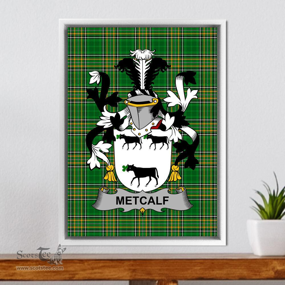 Irish Metcalf or Metcalfe Coat of Arms Family Crest Ireland Framed Canvas Print Irish National Tartan