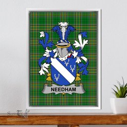 Irish Needham or O'Nee Coat of Arms Family Crest Ireland Framed Canvas Print Irish National Tartan
