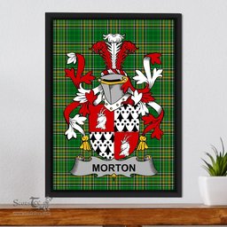 Irish Morton Coat of Arms Family Crest Ireland Framed Canvas Print Irish National Tartan