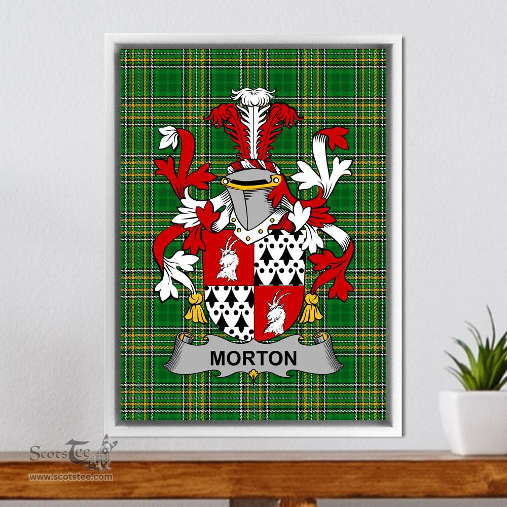 Irish Morton Coat of Arms Family Crest Ireland Framed Canvas Print Irish National Tartan
