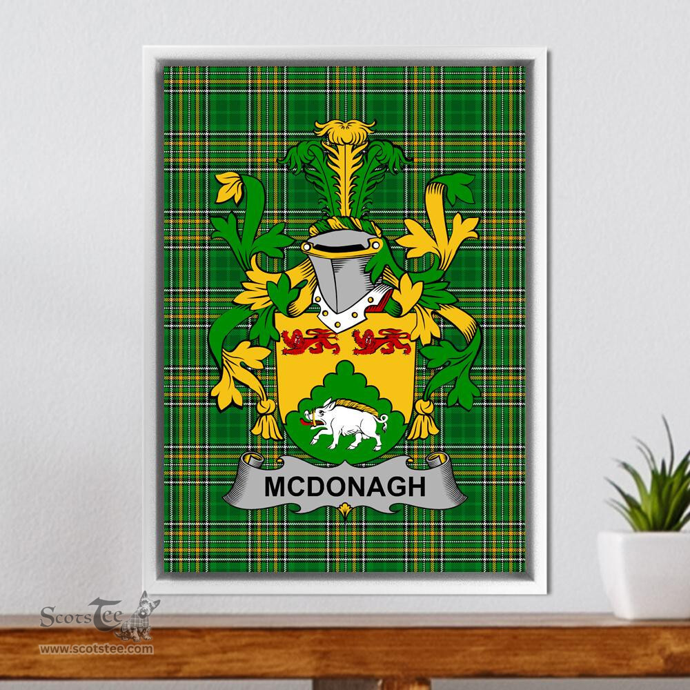 Irish McDonagh or McDonogh Coat of Arms Family Crest Ireland Framed Canvas Print Irish National Tartan