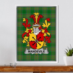 Irish Mandevile Coat of Arms Family Crest Ireland Framed Canvas Print Irish National Tartan