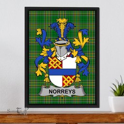 Irish Norreys Coat of Arms Family Crest Ireland Framed Canvas Print Irish National Tartan