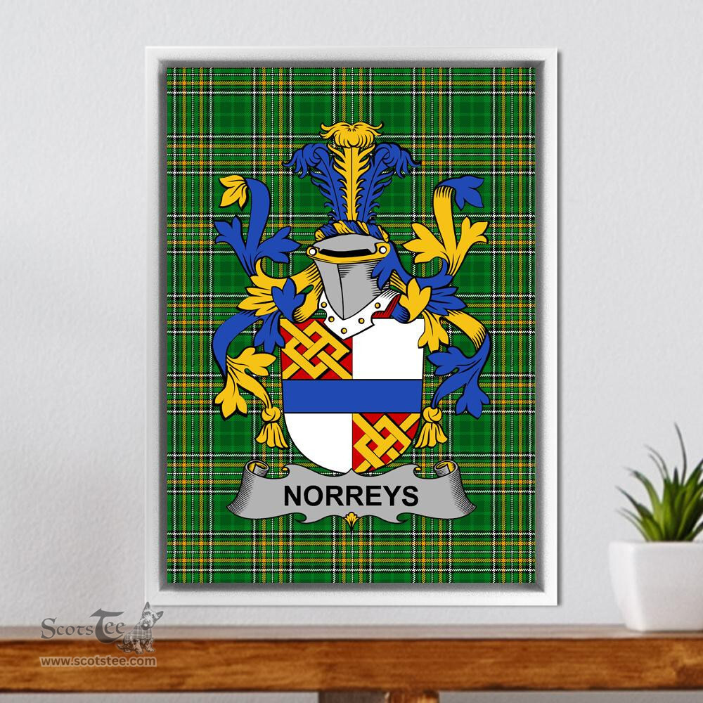 Irish Norreys Coat of Arms Family Crest Ireland Framed Canvas Print Irish National Tartan
