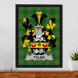 Irish Tyler Coat of Arms Family Crest Ireland Framed Canvas Print Irish National Tartan