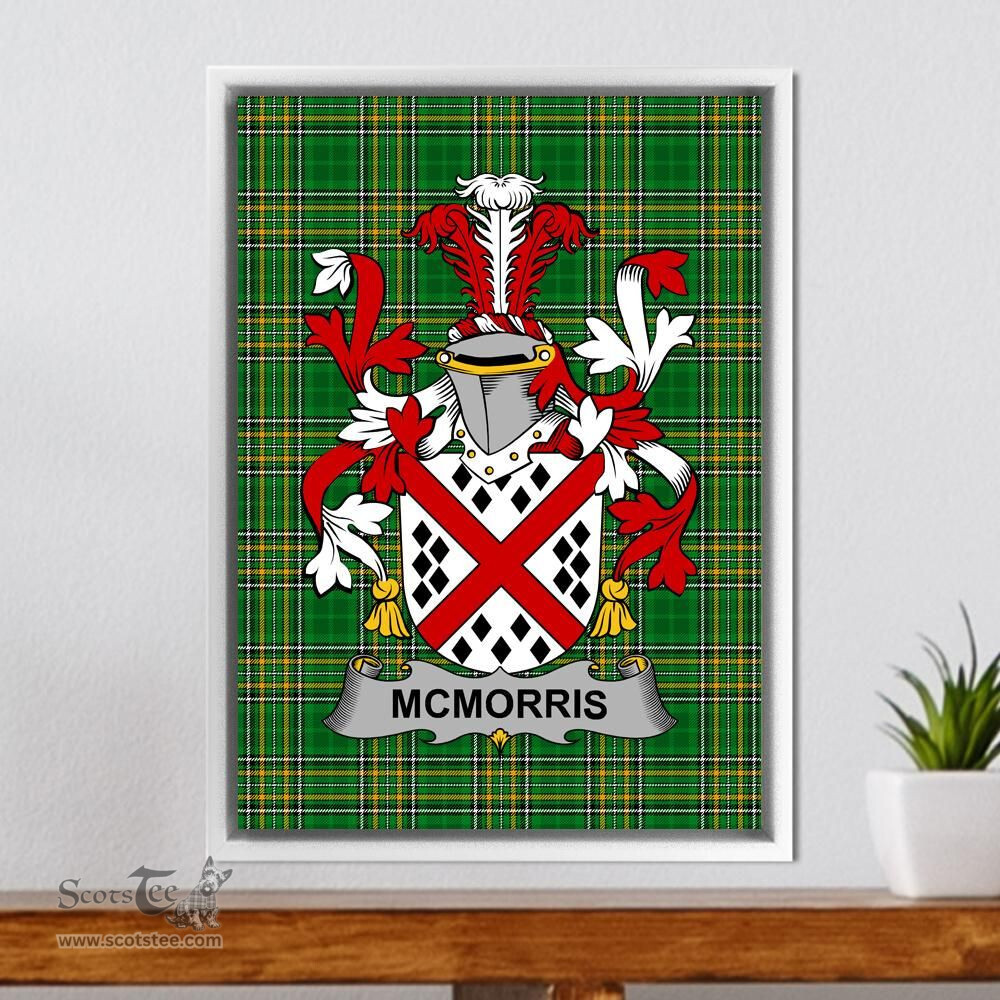 Irish McMorris or McMoresh Coat of Arms Family Crest Ireland Framed Canvas Print Irish National Tartan