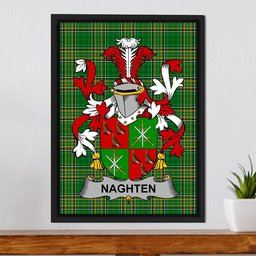 Irish Naghten or O'Naghten Coat of Arms Family Crest Ireland Framed Canvas Print Irish National Tartan