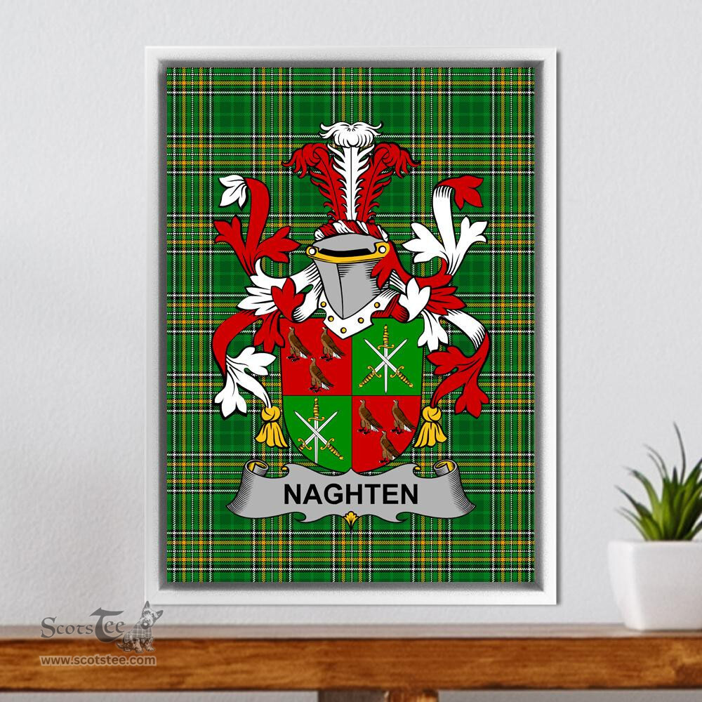 Irish Naghten or O'Naghten Coat of Arms Family Crest Ireland Framed Canvas Print Irish National Tartan