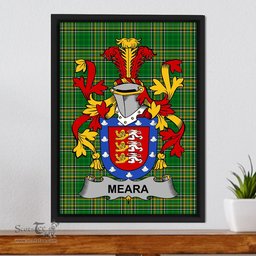 Irish Meara or O'Mara Coat of Arms Family Crest Ireland Framed Canvas Print Irish National Tartan