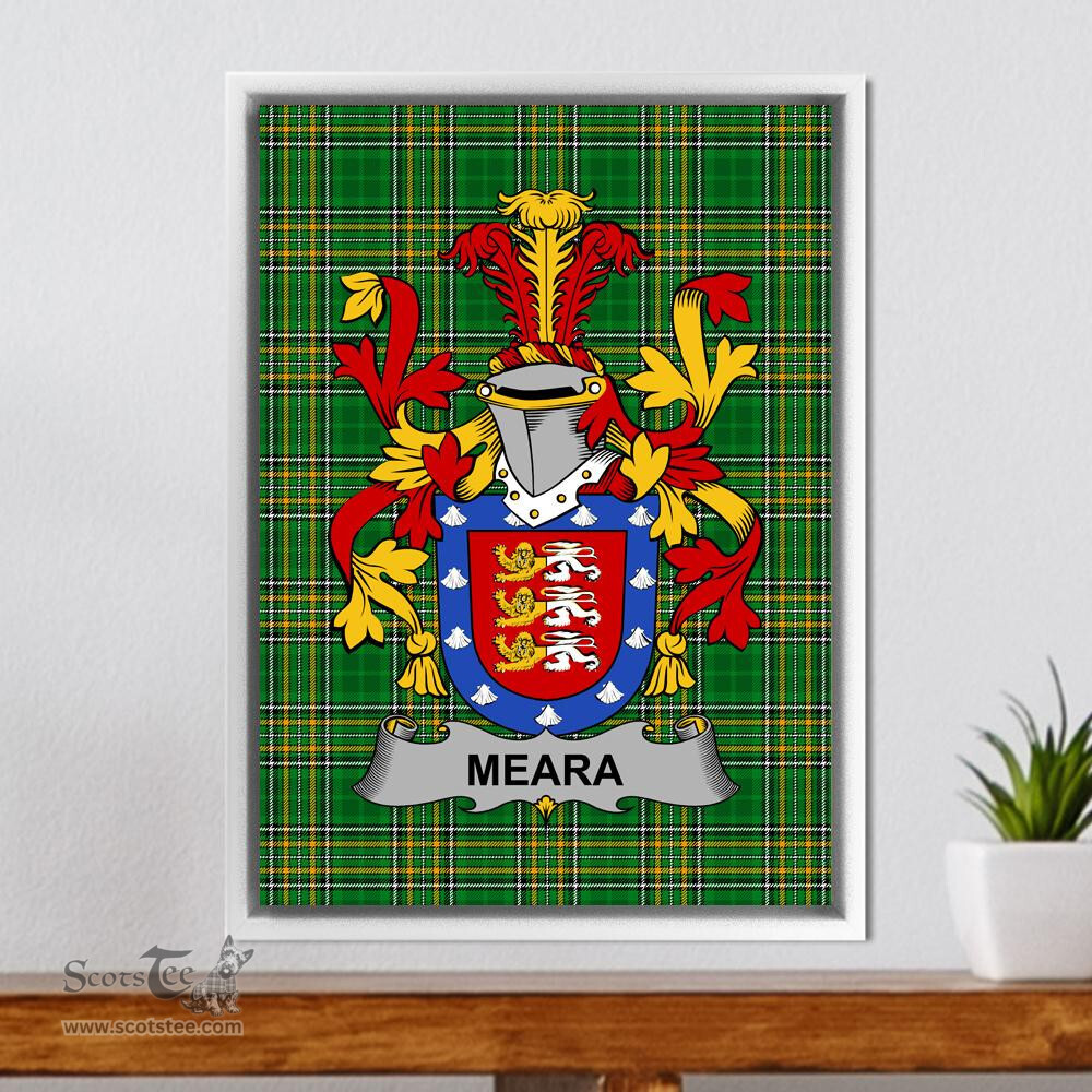 Irish Meara or O'Mara Coat of Arms Family Crest Ireland Framed Canvas Print Irish National Tartan