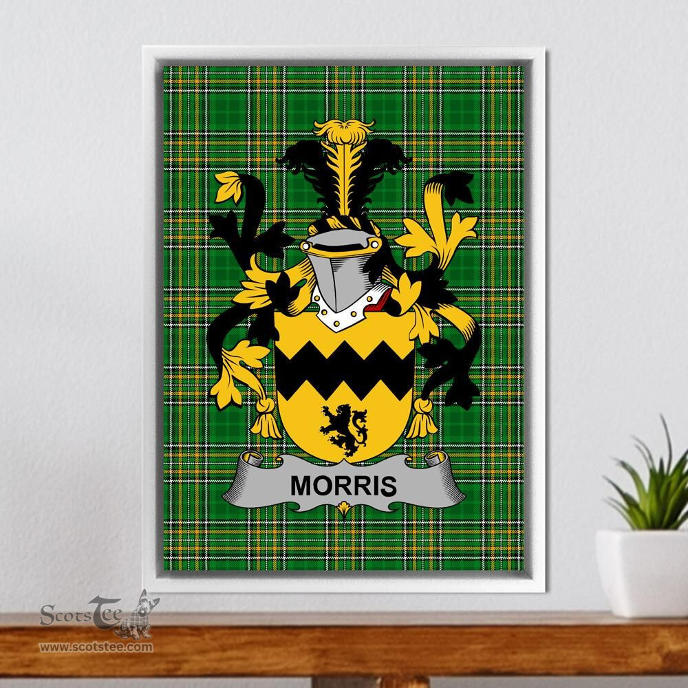 Irish Morris Coat of Arms Family Crest Ireland Framed Canvas Print Irish National Tartan