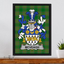Irish McVeagh or McFingah Coat of Arms Family Crest Ireland Framed Canvas Print Irish National Tartan