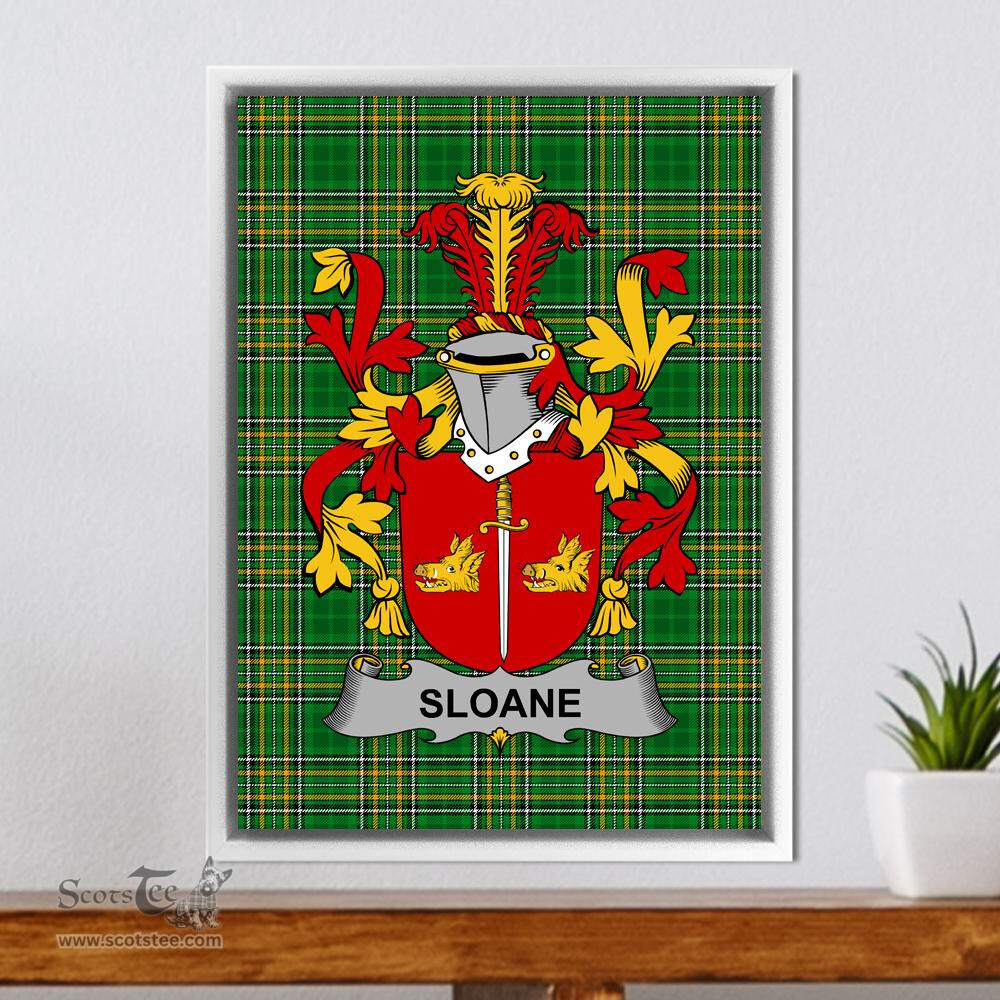 Irish Sloane Coat of Arms Family Crest Ireland Framed Canvas Print Irish National Tartan