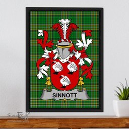 Irish Sinnott or Synnott Coat of Arms Family Crest Ireland Framed Canvas Print Irish National Tartan