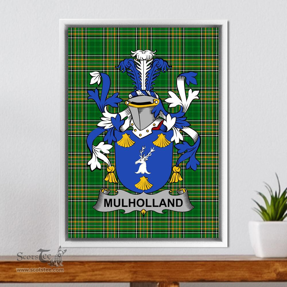Irish Mulholland Coat of Arms Family Crest Ireland Framed Canvas Print Irish National Tartan