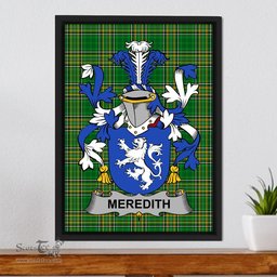 Irish Meredith Coat of Arms Family Crest Ireland Framed Canvas Print Irish National Tartan