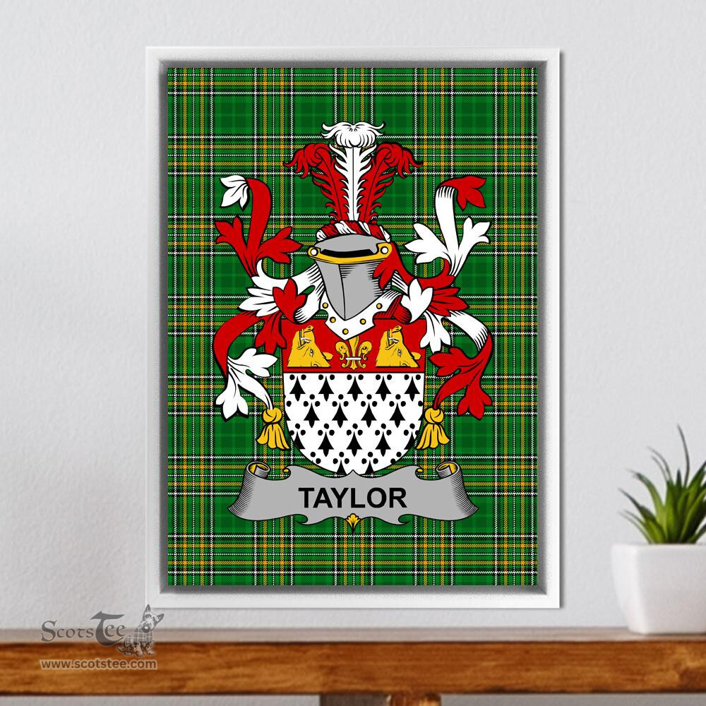 Irish Taylor Coat of Arms Family Crest Ireland Framed Canvas Print Irish National Tartan