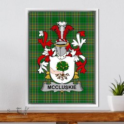 Irish McCluskie or McCloskie Coat of Arms Family Crest Ireland Framed Canvas Print Irish National Tartan