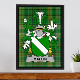 Irish Mallin or O'Mallan Coat of Arms Family Crest Ireland Framed Canvas Print Irish National Tartan