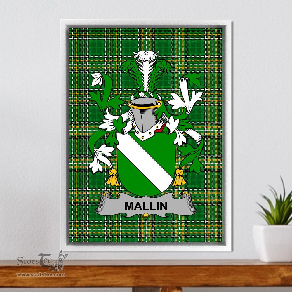 Irish Mallin or O'Mallan Coat of Arms Family Crest Ireland Framed Canvas Print Irish National Tartan
