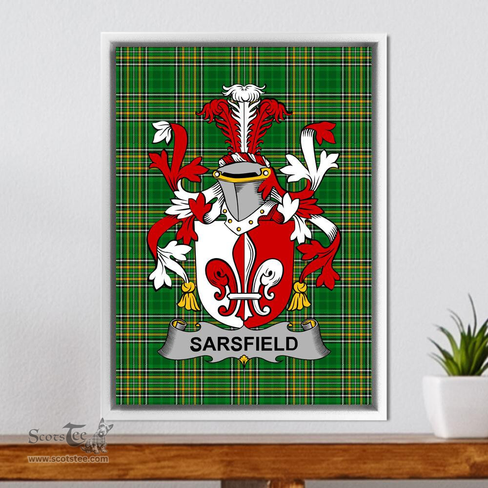 Irish Sarsfield Coat of Arms Family Crest Ireland Framed Canvas Print Irish National Tartan