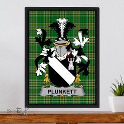 Irish Plunkett Coat of Arms Family Crest Ireland Framed Canvas Print Irish National Tartan