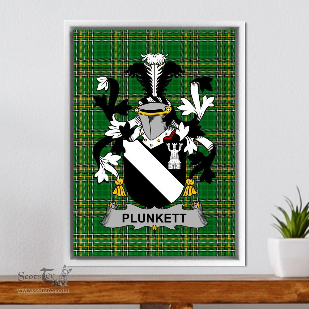Irish Plunkett Coat of Arms Family Crest Ireland Framed Canvas Print Irish National Tartan