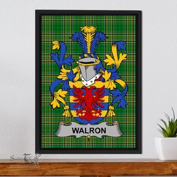 Irish Walron Coat of Arms Family Crest Ireland Framed Canvas Print Irish National Tartan