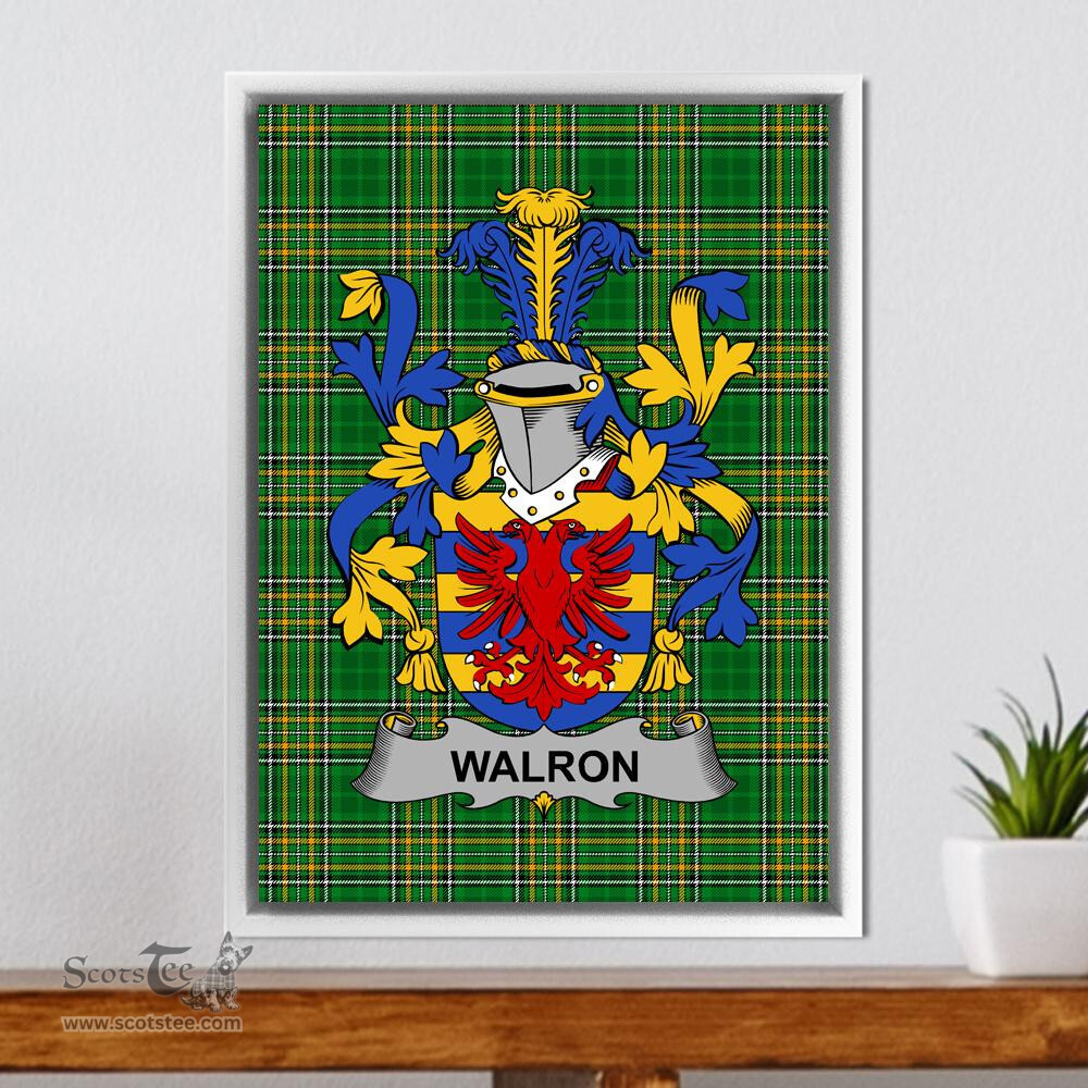 Irish Walron Coat of Arms Family Crest Ireland Framed Canvas Print Irish National Tartan