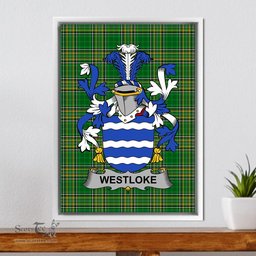 Irish Westloke or Westlock Coat of Arms Family Crest Ireland Framed Canvas Print Irish National Tartan