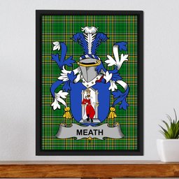 Irish Meath Coat of Arms Family Crest Ireland Framed Canvas Print Irish National Tartan