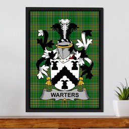 Irish Warters Coat of Arms Family Crest Ireland Framed Canvas Print Irish National Tartan