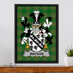 Irish Watson Coat of Arms Family Crest Ireland Framed Canvas Print Irish National Tartan