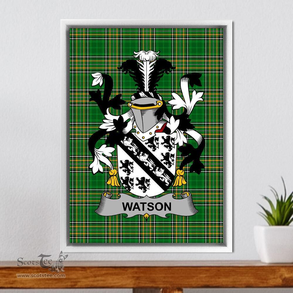 Irish Watson Coat of Arms Family Crest Ireland Framed Canvas Print Irish National Tartan
