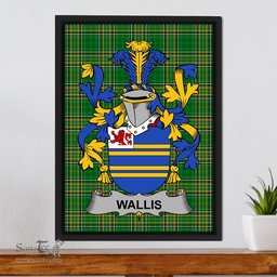 Irish Wallis Coat of Arms Family Crest Ireland Framed Canvas Print Irish National Tartan